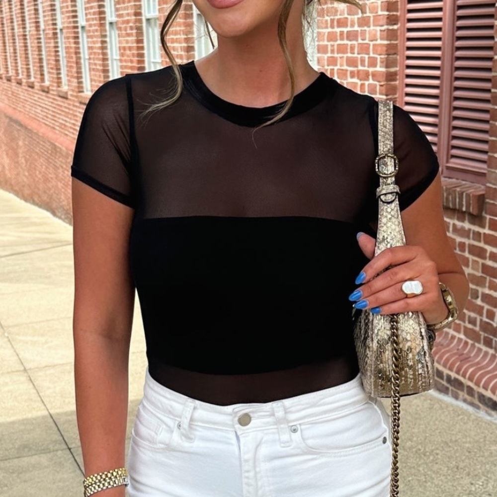 Black mesh top